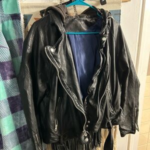 Free people vegan leather jacket hooded medium